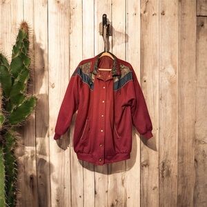 Mixed Tapestry and Embroidered Red Bomber Jacket